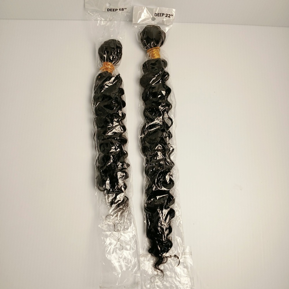 Deep Wave Human Hair Blend Bundles 18 & 22 Inch Natural Black  NEW